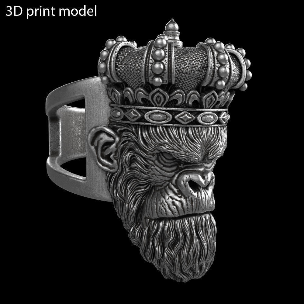 Animal ring Jewelry Monkey king with crown vol1  3D print model_9