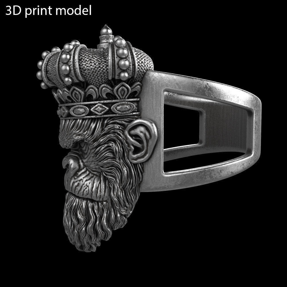 Animal ring Jewelry Monkey king with crown vol1  3D print model_7