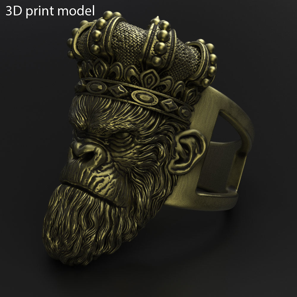 Animal ring Jewelry Monkey king with crown vol1  3D print model_4