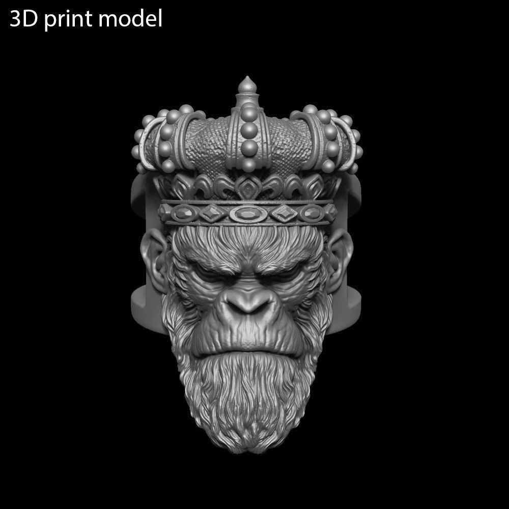 Animal ring Jewelry Monkey king with crown vol1  3D print model_13