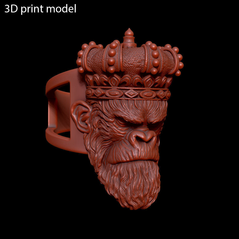 Animal ring Jewelry Monkey king with crown vol1  3D print model_20