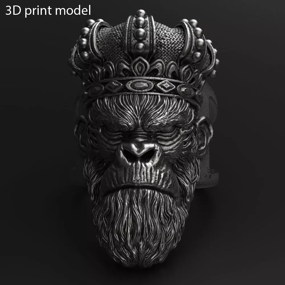 Animal ring Jewelry Monkey king with crown vol1  3D print model_0