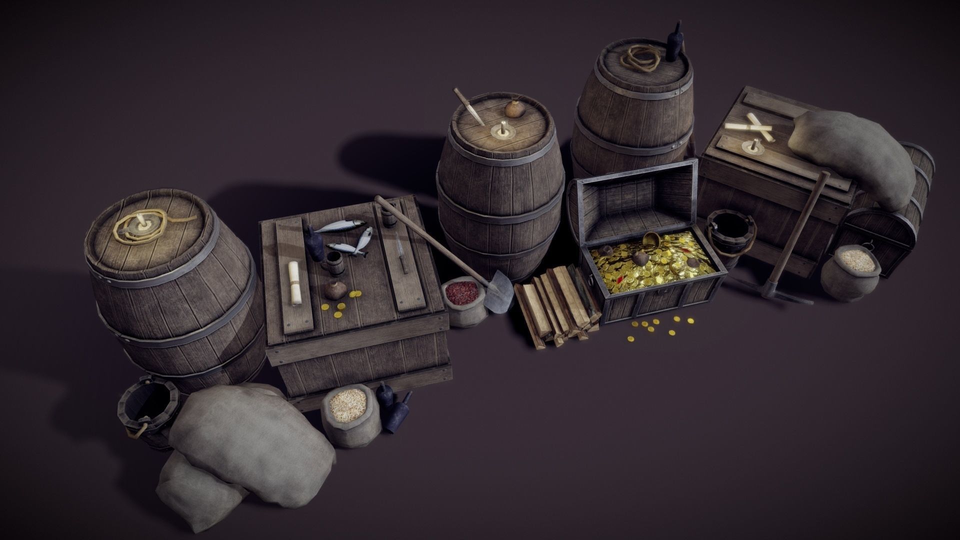 Medieval Props Pack Game Ready 4k Low-poly 3D model_7