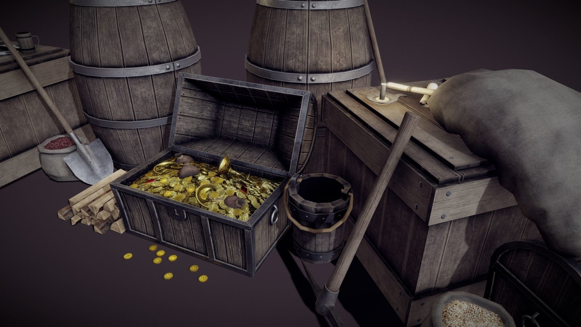 Medieval Props Pack Game Ready 4k Low-poly 3D model_2