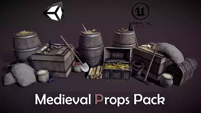 Medieval Props Pack Game Ready 4k Low-poly 3D model