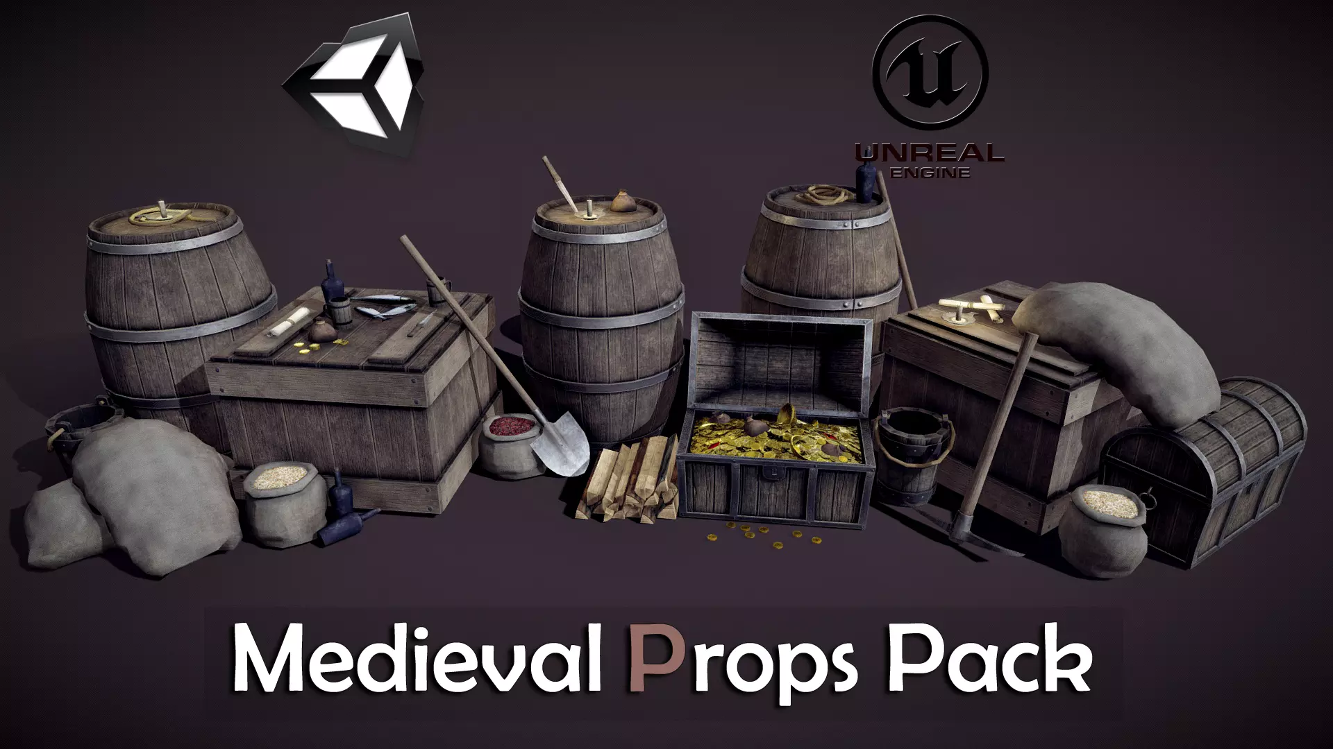 Medieval Props Pack Game Ready 4k Low-poly 3D model_0