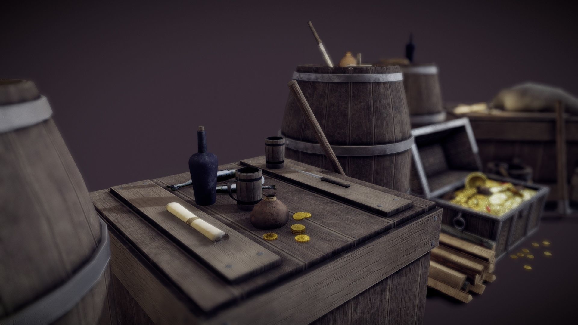 Medieval Props Pack Game Ready 4k Low-poly 3D model_5