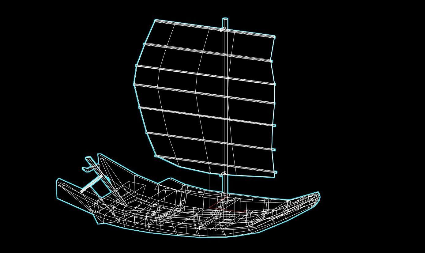 sailboat chinese boat Low-poly 3D model_4