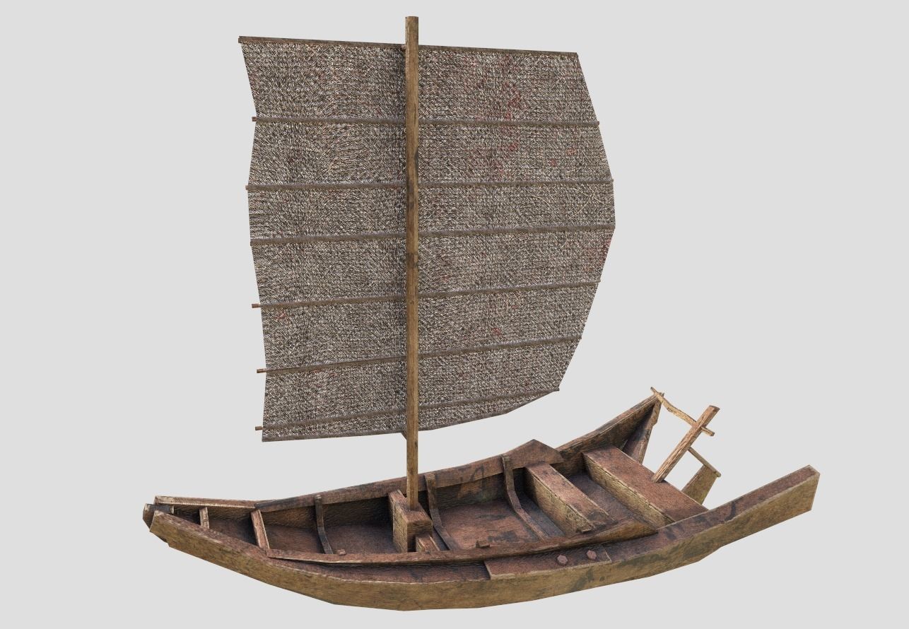 sailboat chinese boat Low-poly 3D model_1