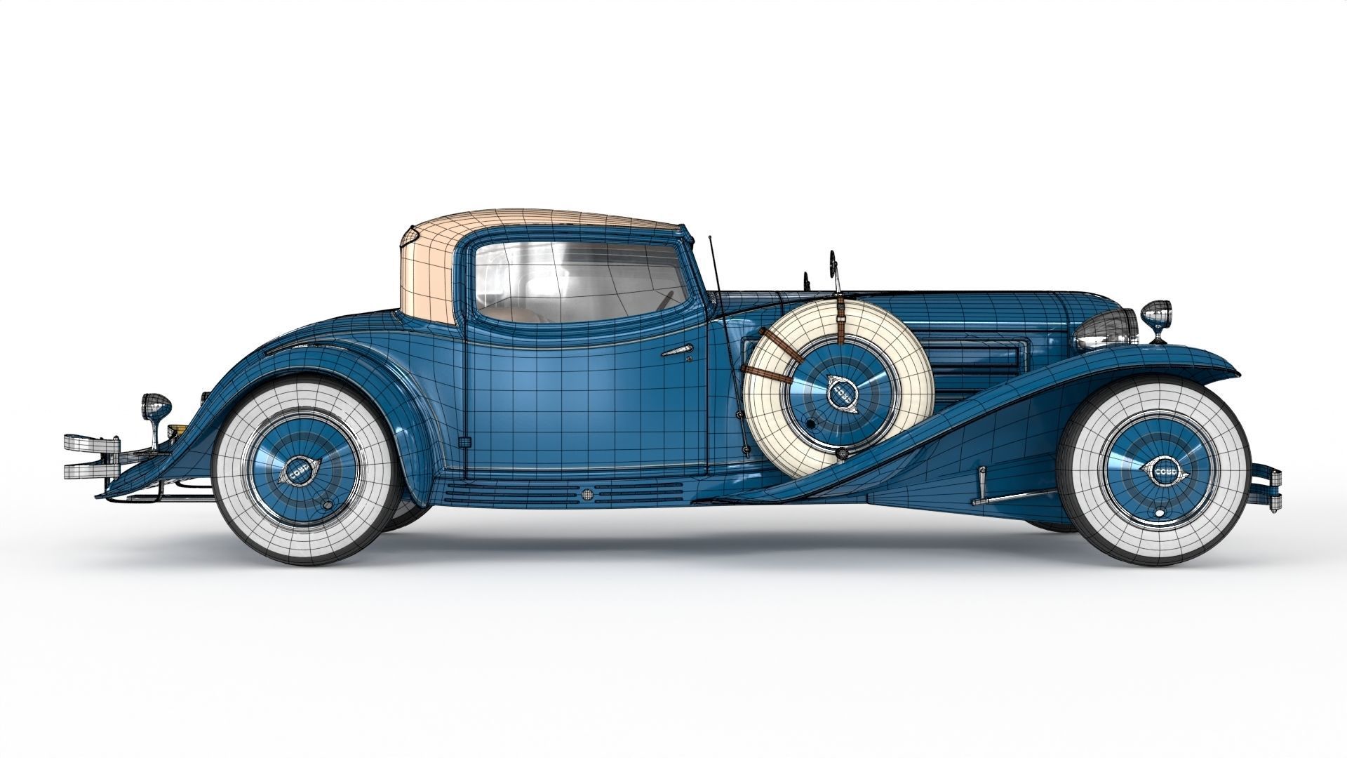 Retro Car 1929 Cord L-29 Low-poly 3D model_16