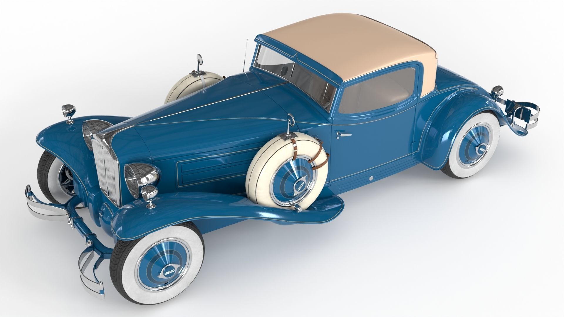 Retro Car 1929 Cord L-29 Low-poly 3D model_2