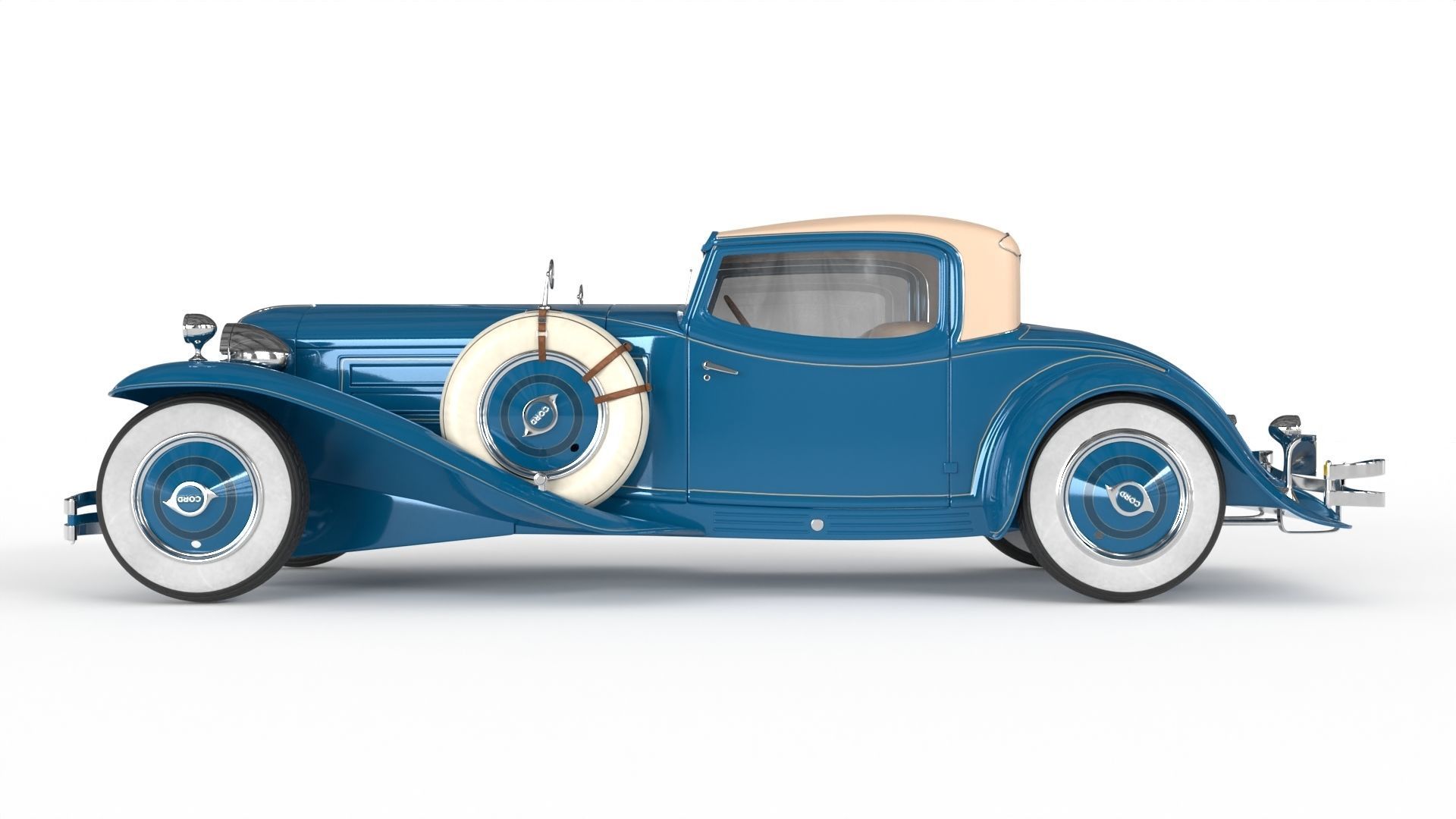 Retro Car 1929 Cord L-29 Low-poly 3D model_5