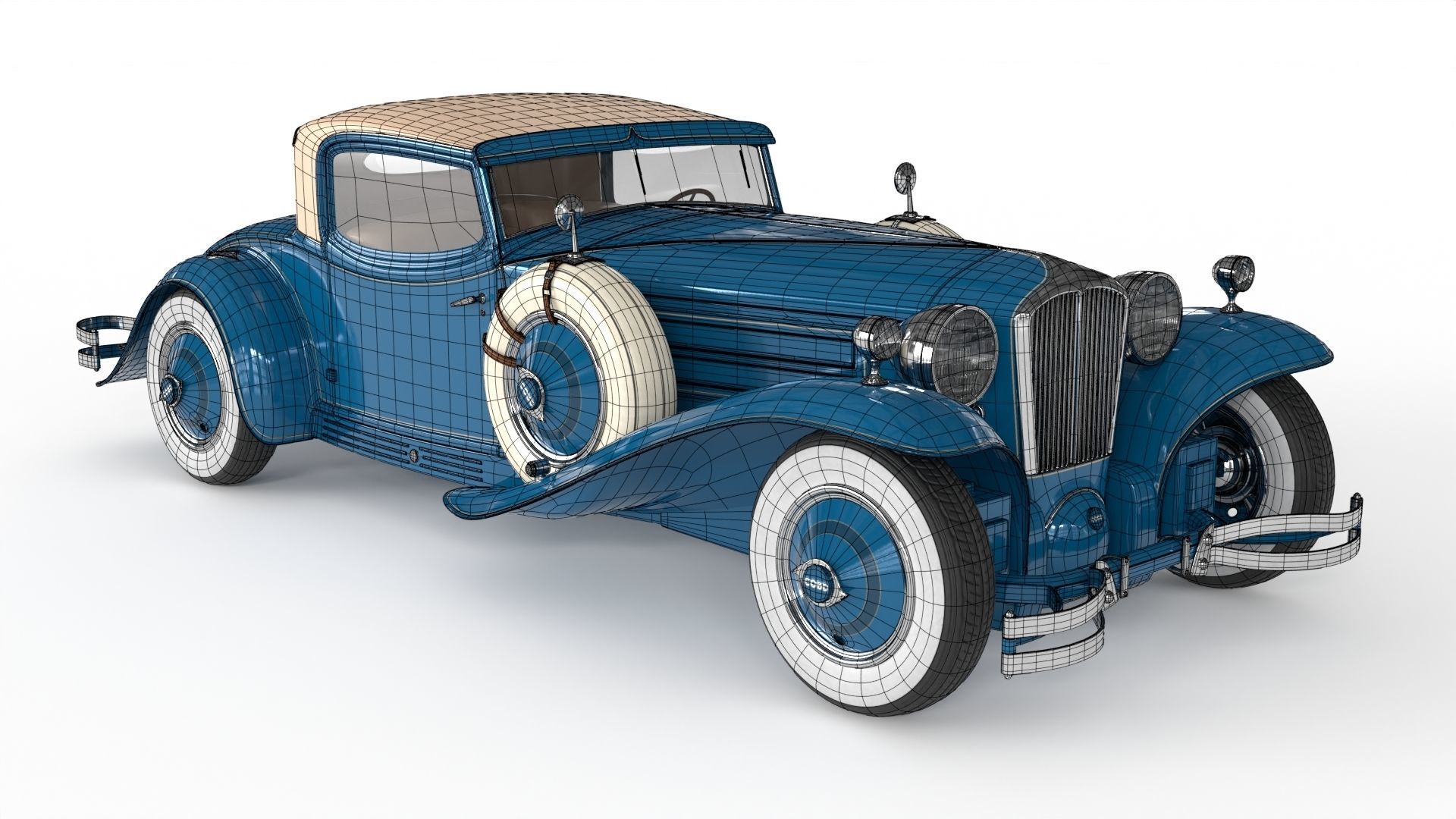 Retro Car 1929 Cord L-29 Low-poly 3D model_10