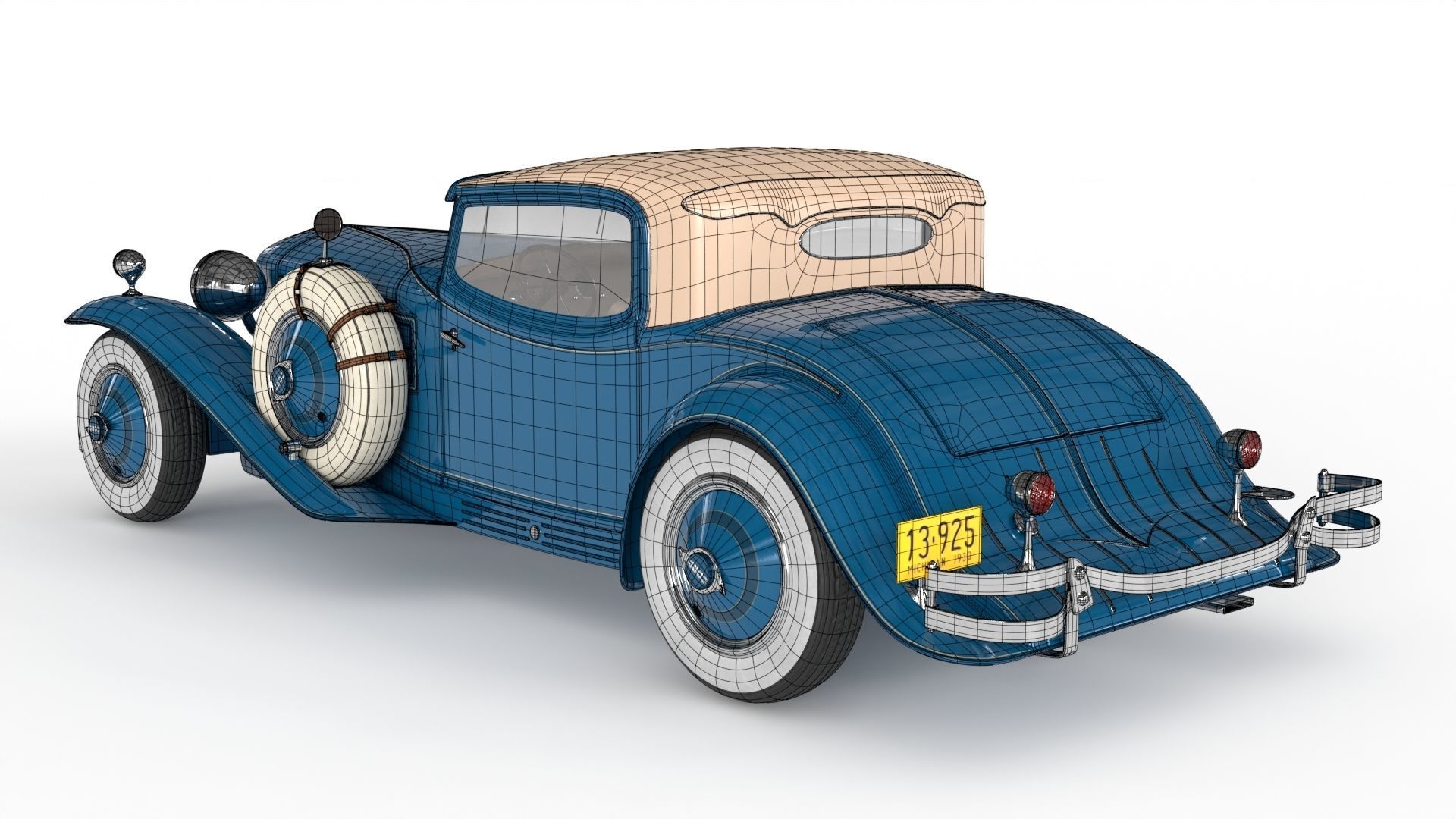 Retro Car 1929 Cord L-29 Low-poly 3D model_11