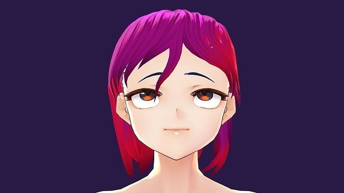 3d Model Anime Violet Hair mixed Red Hentai Low-poly 3D model