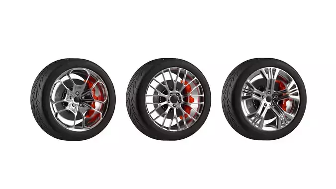 3 Car Wheel Collection Low-poly 3D model