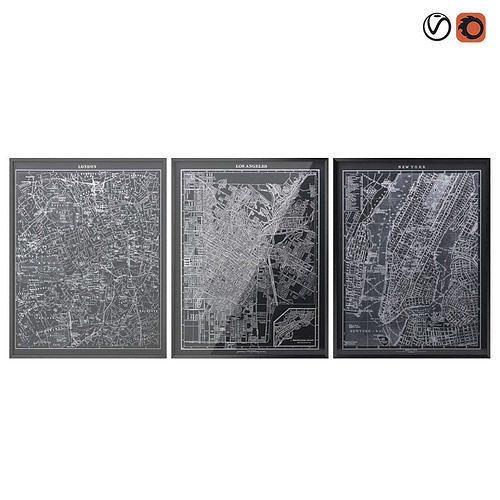 Restoration Hardware 1900s Lithograph Maps 3D model