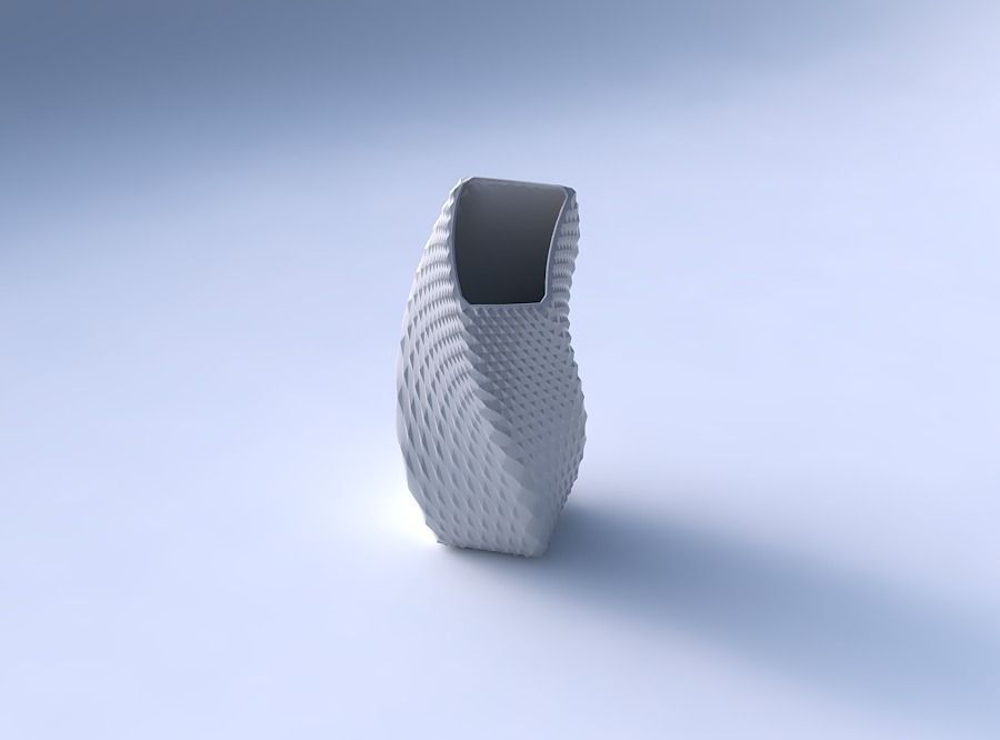 Vase twisted bent quadratic with grid piramides 3D print model_3