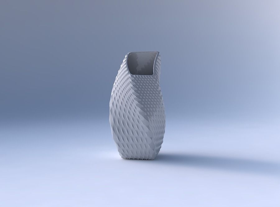 Vase twisted bent quadratic with grid piramides 3D print model_4