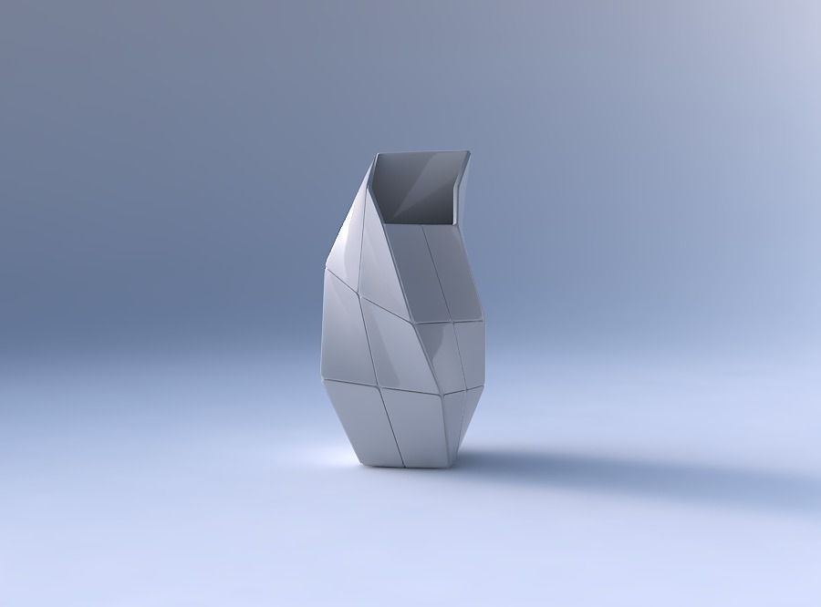 Vase twisted bent quadratic with huge plates 3D print model_4