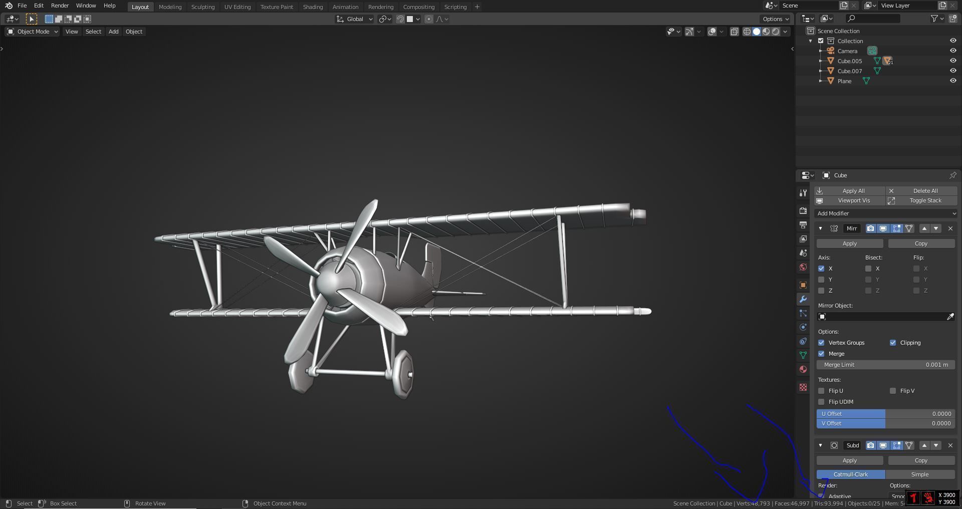 ww biplane  Low-poly 3D model_21