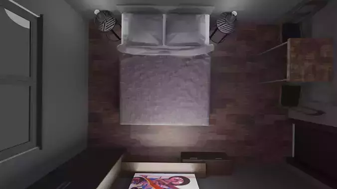 The room with bed and desk