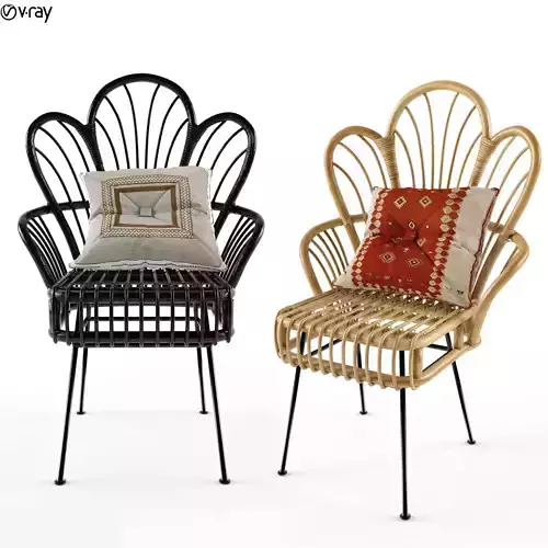 Avocet Rattan Fan Back Accent Chair 3D model