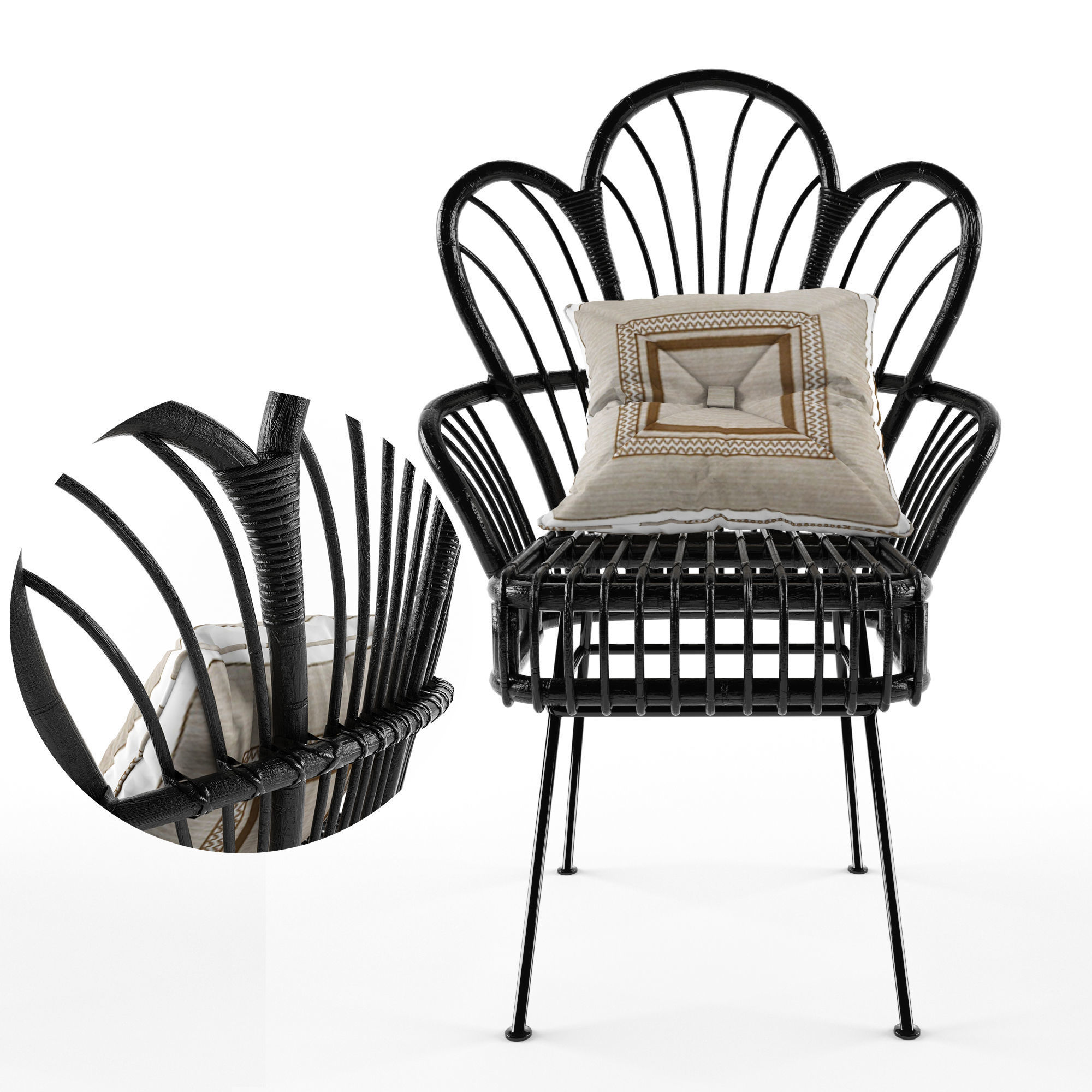 Avocet Rattan Fan Back Accent Chair 3D model_1