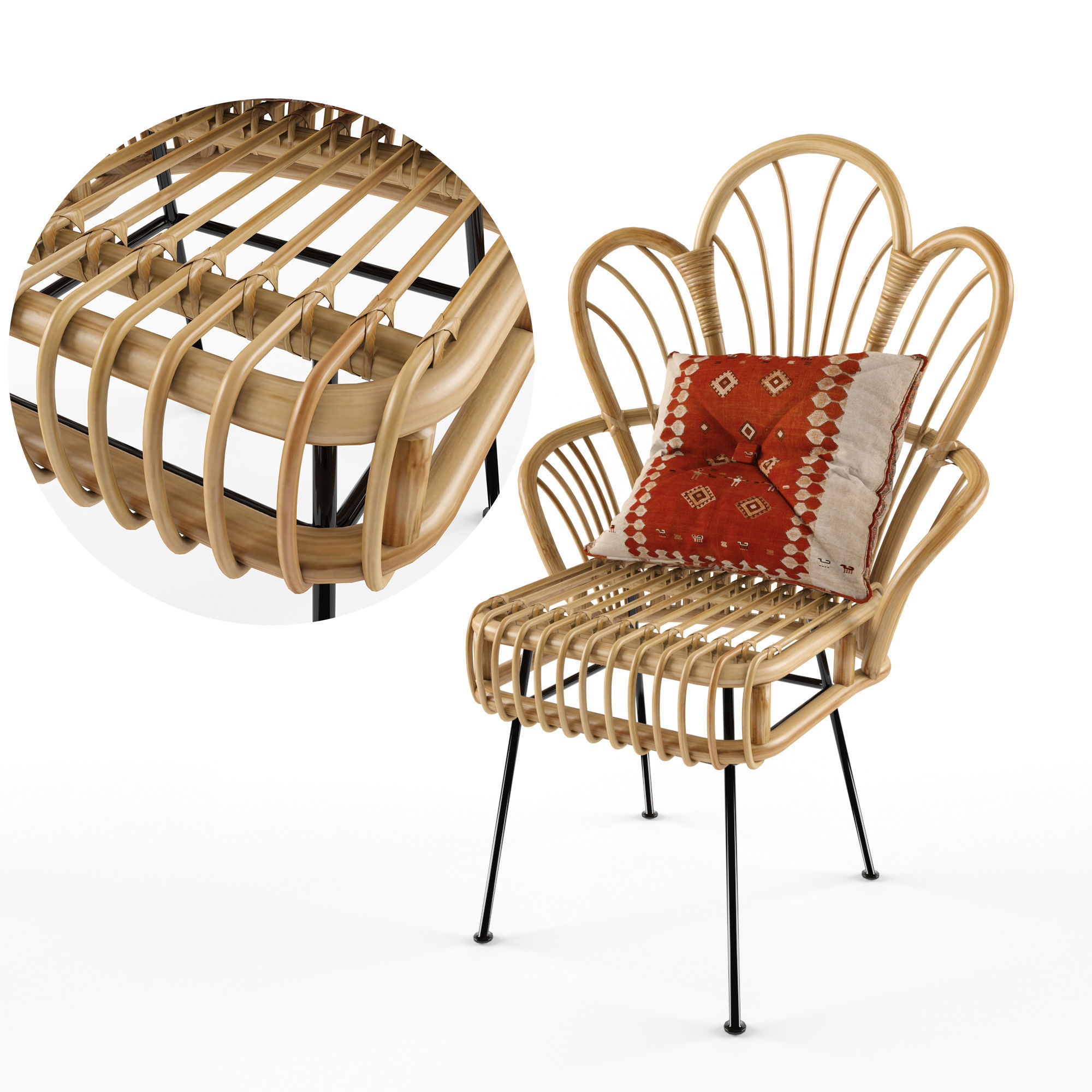 Avocet Rattan Fan Back Accent Chair 3D model_2