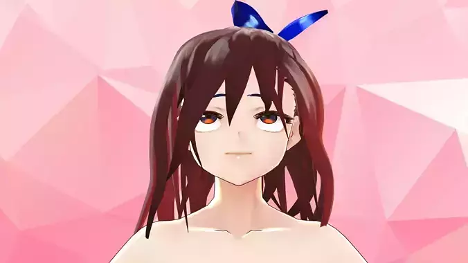 3d Model Anime Hentai Character Brown Hair with bow