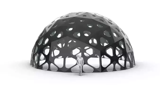 Geodesic Dome with Dynamic Perforations and glass panels