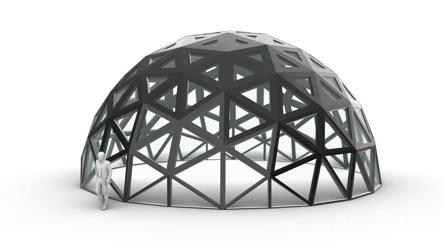 Geodesic Dome with Dynamic Perforations and glass panels 3D model_4