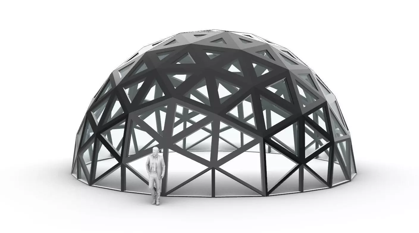 Geodesic Dome with Dynamic Perforations and glass panels 3D model_0
