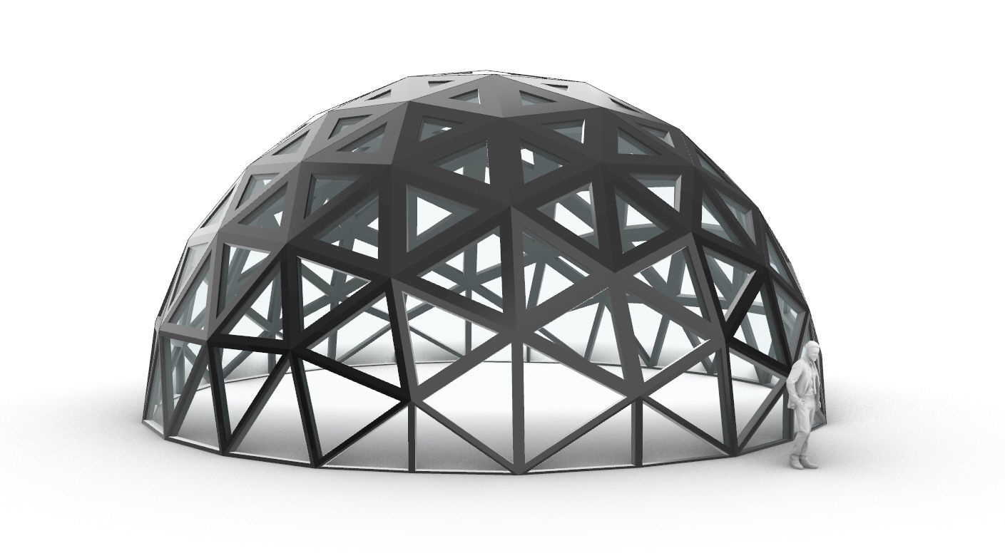 Geodesic Dome with Dynamic Perforations and glass panels 3D model_68
