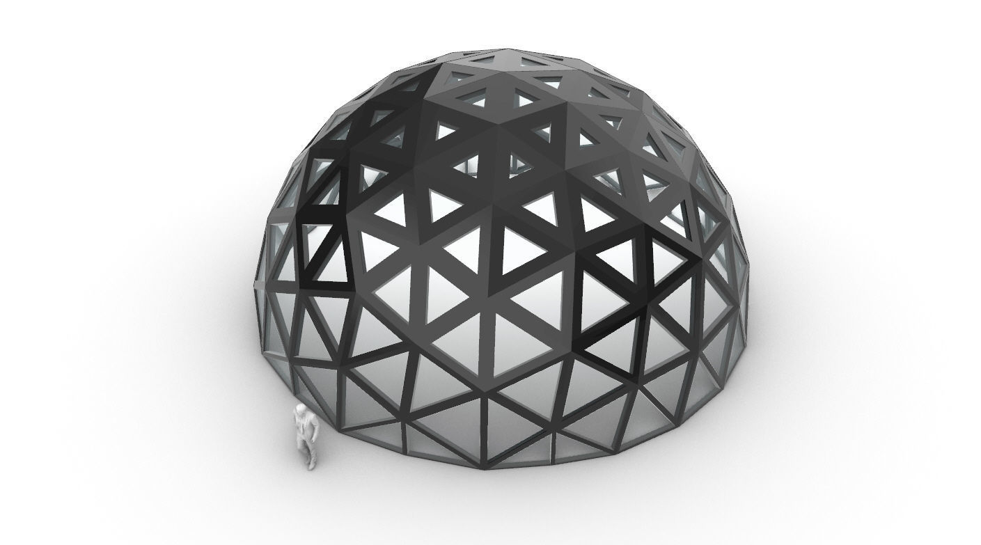 Geodesic Dome with Dynamic Perforations and glass panels 3D model_5
