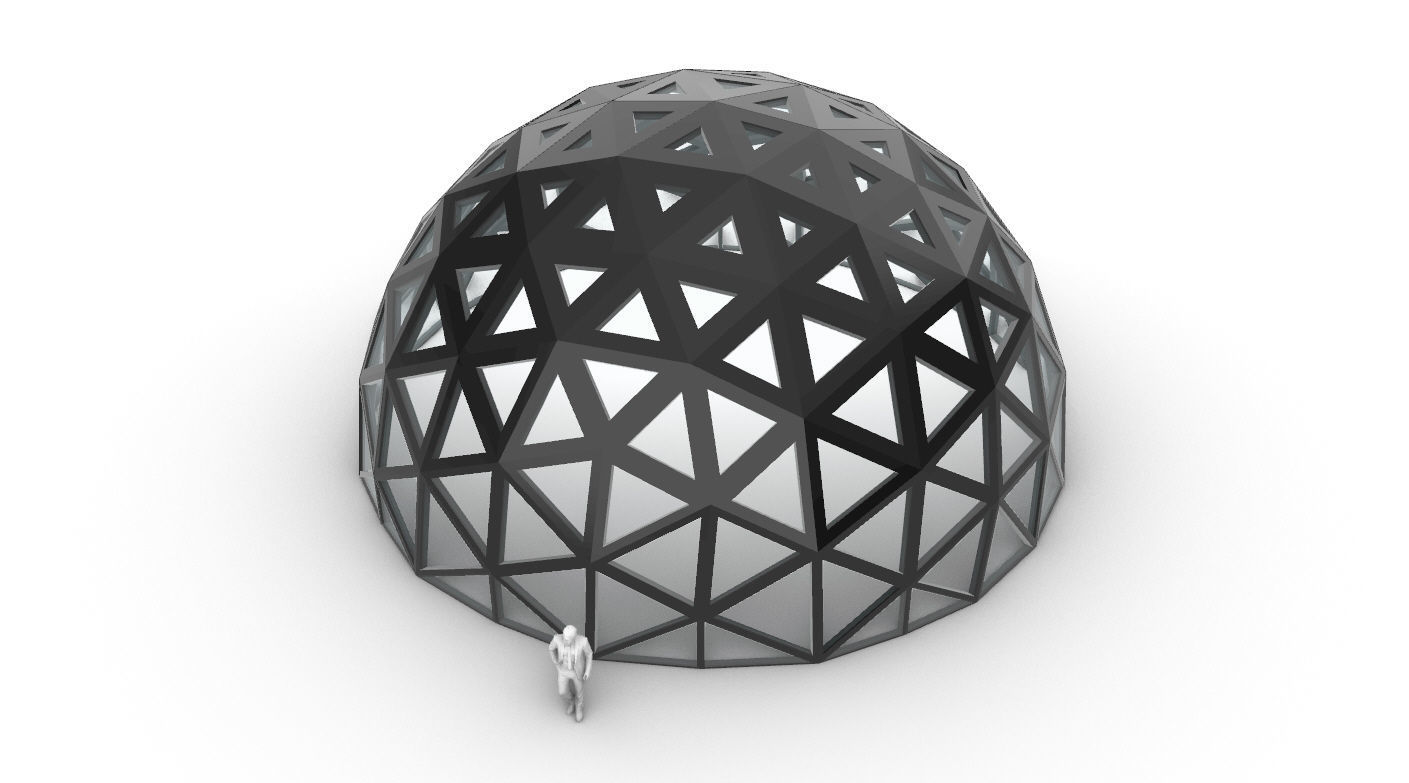 Geodesic Dome with Dynamic Perforations and glass panels 3D model_1