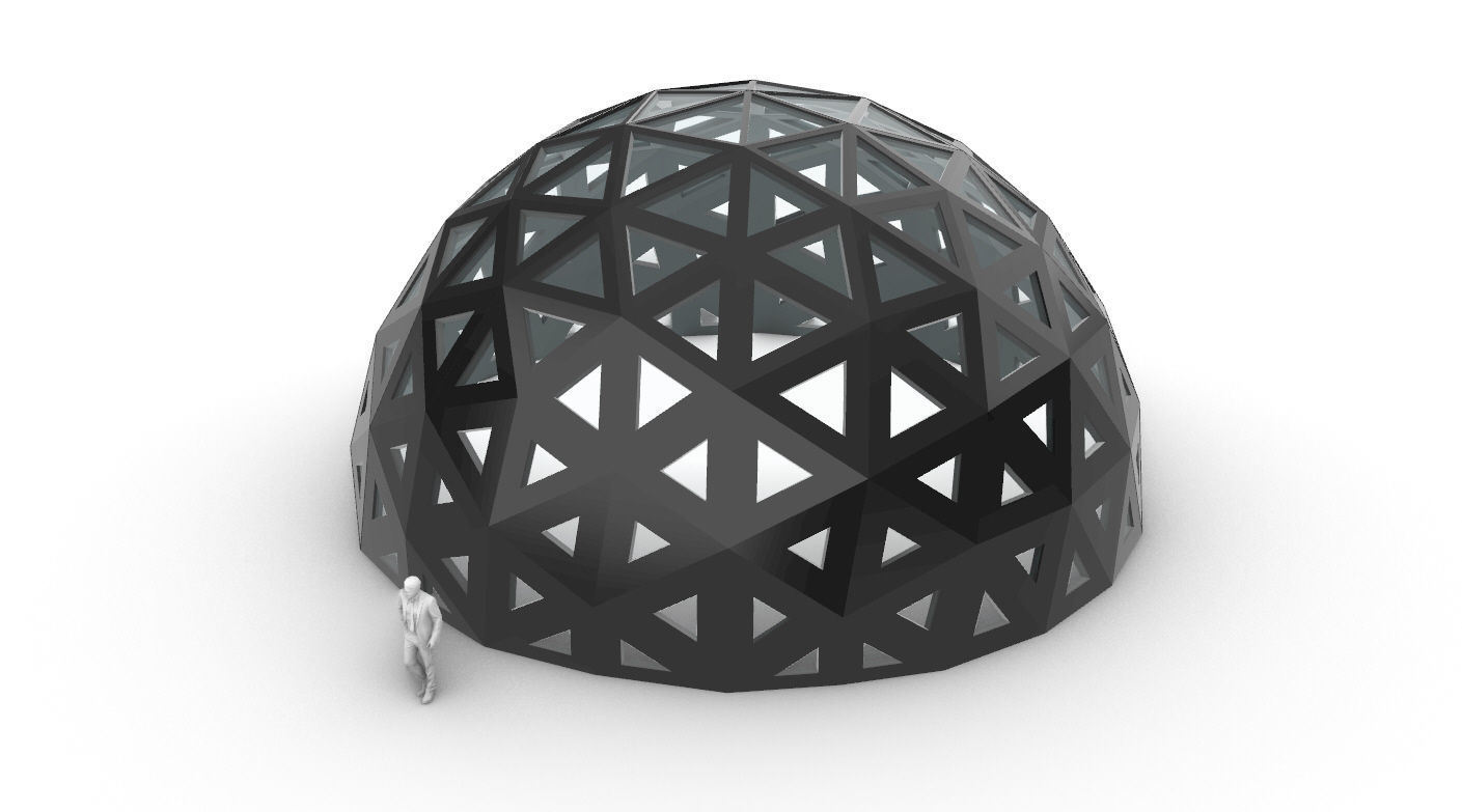 Geodesic Dome with Dynamic Perforations and glass panels 3D model_5