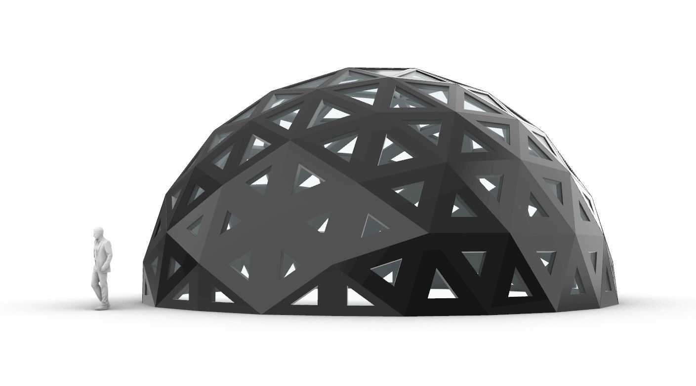 Geodesic Dome with Dynamic Perforations and glass panels 3D model_8