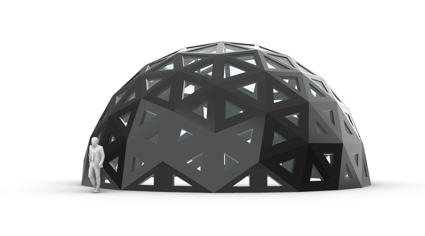 Geodesic Dome with Dynamic Perforations and glass panels 3D model_4