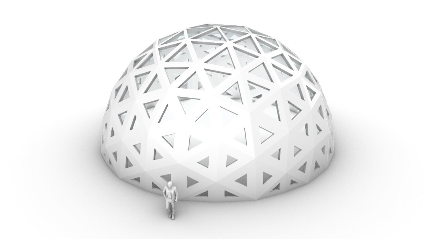 Geodesic Dome with Dynamic Perforations and glass panels 3D model_2