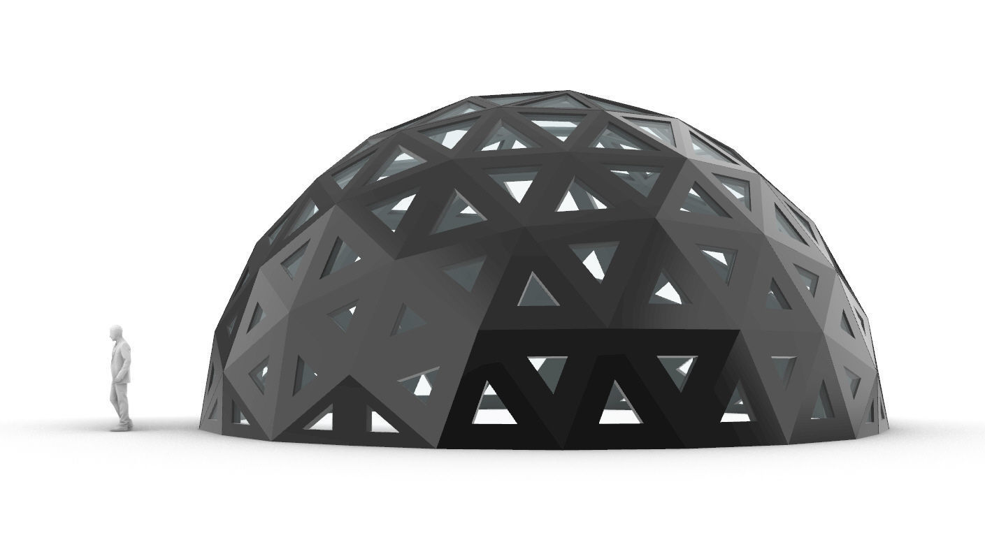 Geodesic Dome with Dynamic Perforations and glass panels 3D model_12