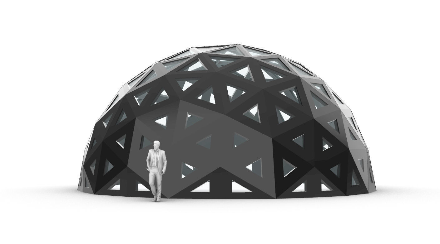 Geodesic Dome with Dynamic Perforations and glass panels 3D model_1