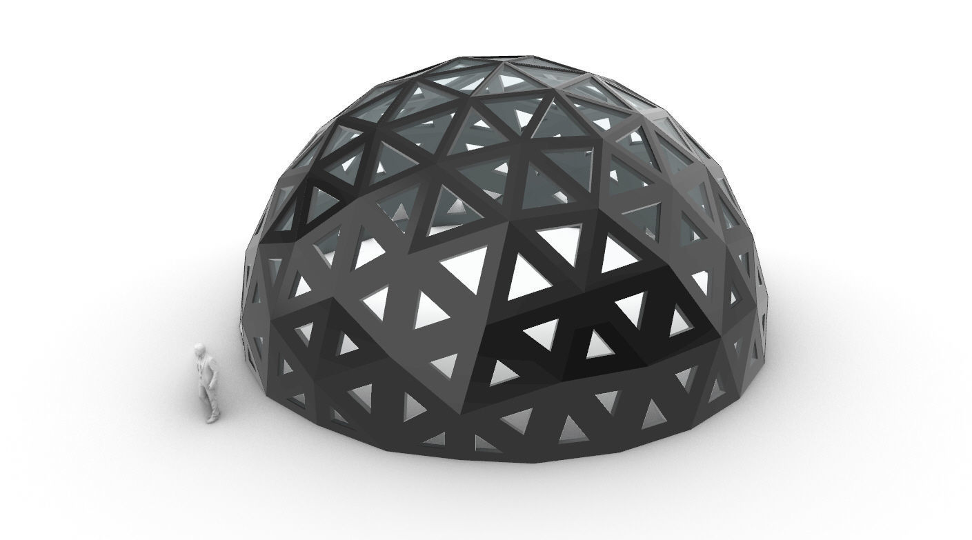 Geodesic Dome with Dynamic Perforations and glass panels 3D model_9