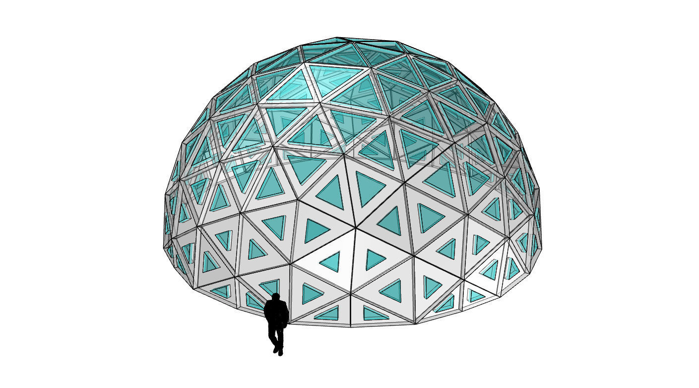 Geodesic Dome with Dynamic Perforations and glass panels 3D model_3