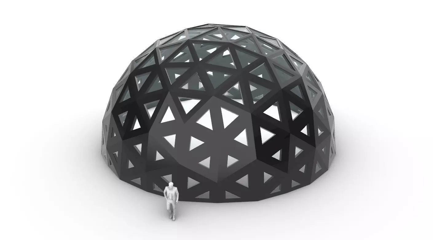 Geodesic Dome with Dynamic Perforations and glass panels 3D model_0