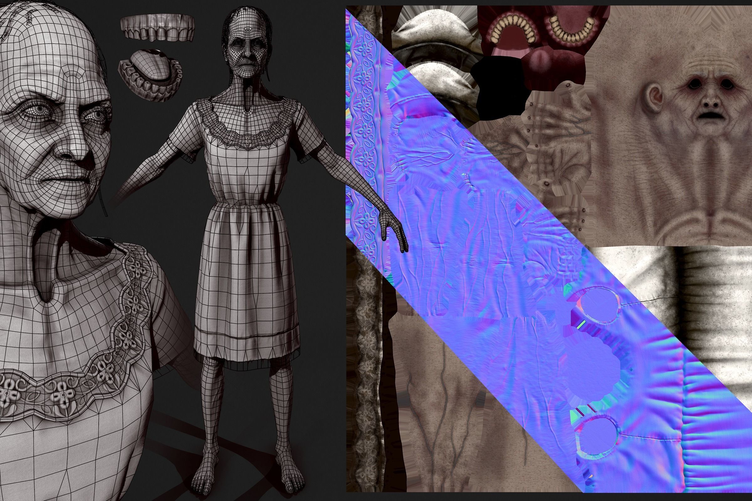 Vile Hag - Horror character Low-poly 3D model_4