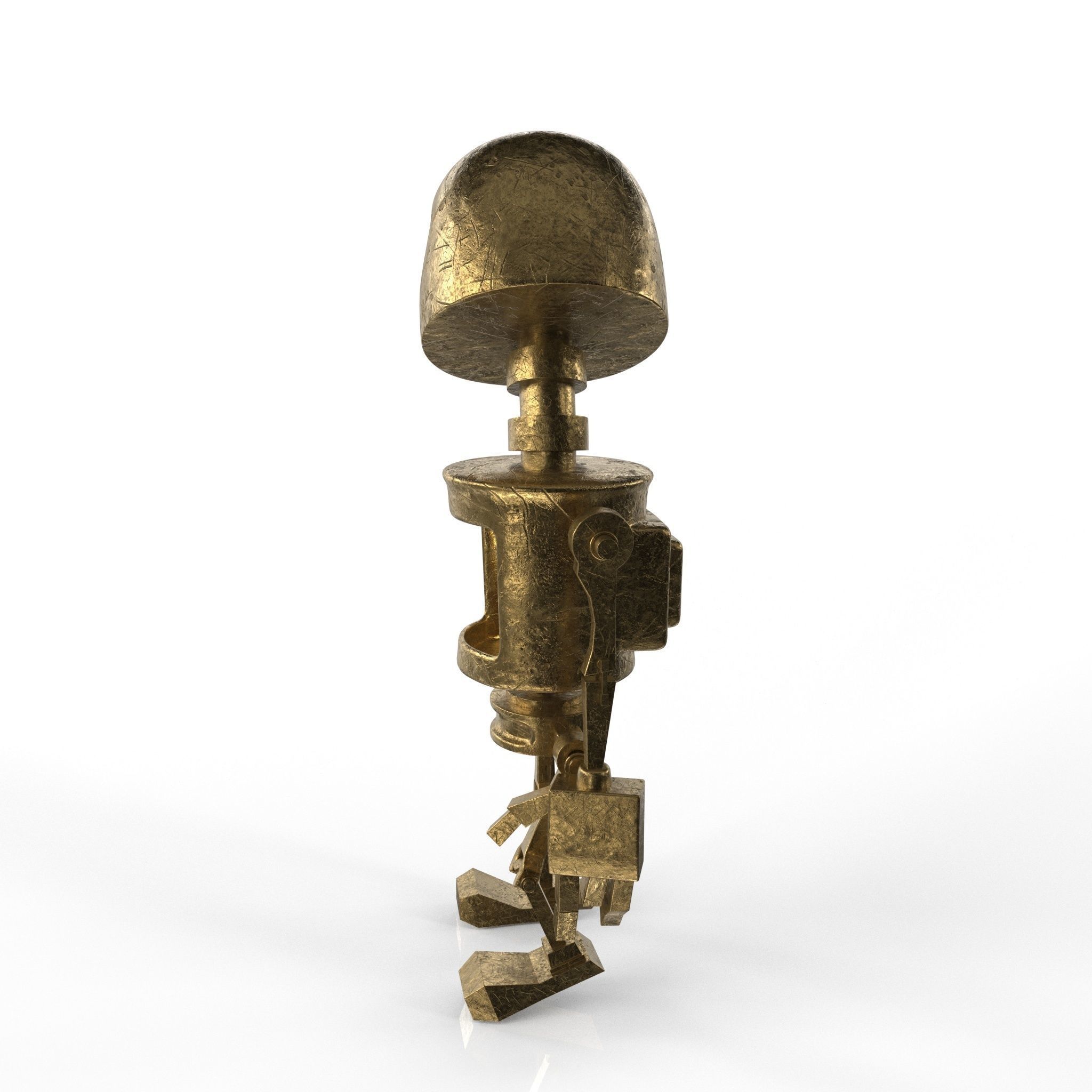Tin Gold Robot Low-poly 3D model_11