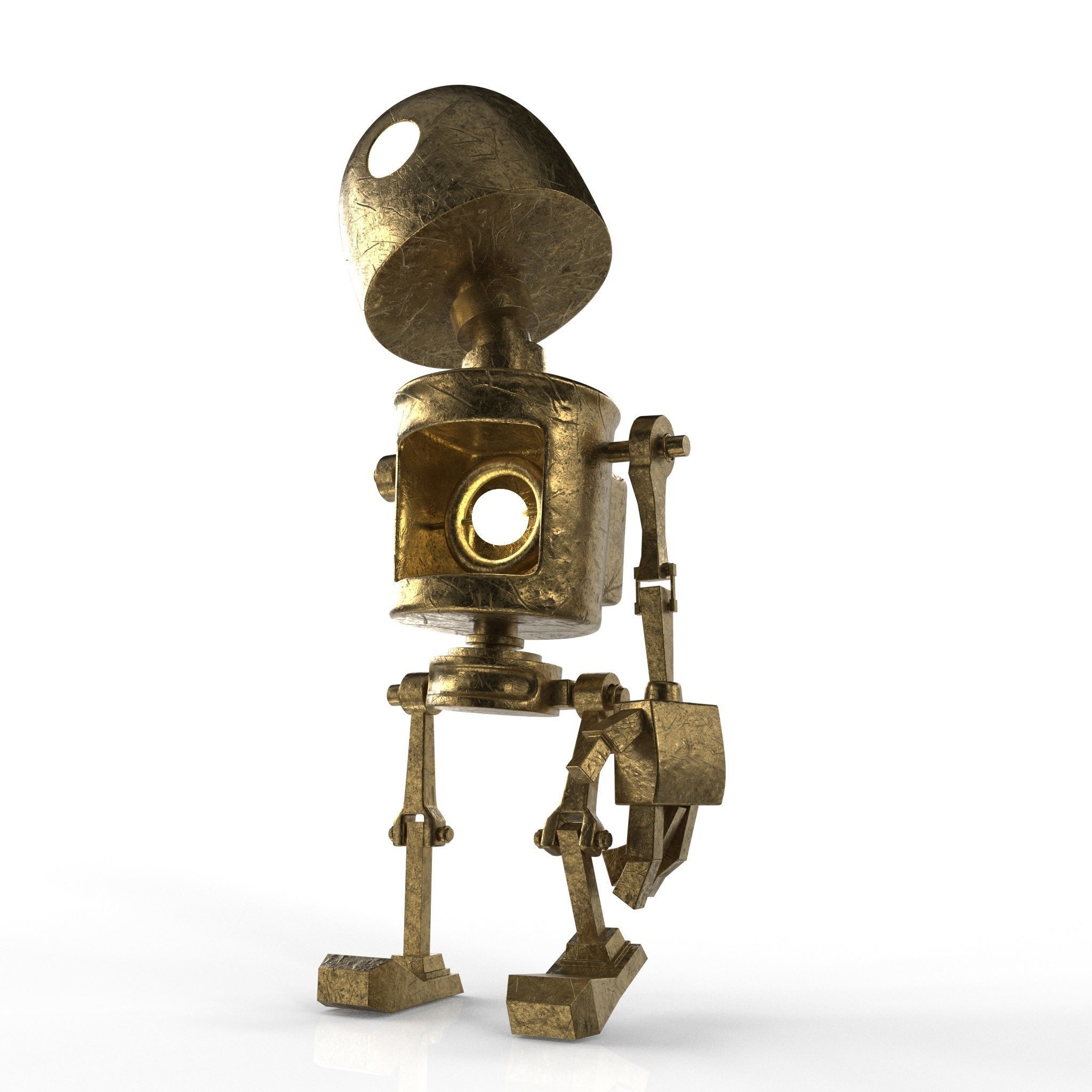 Tin Gold Robot Low-poly 3D model_3