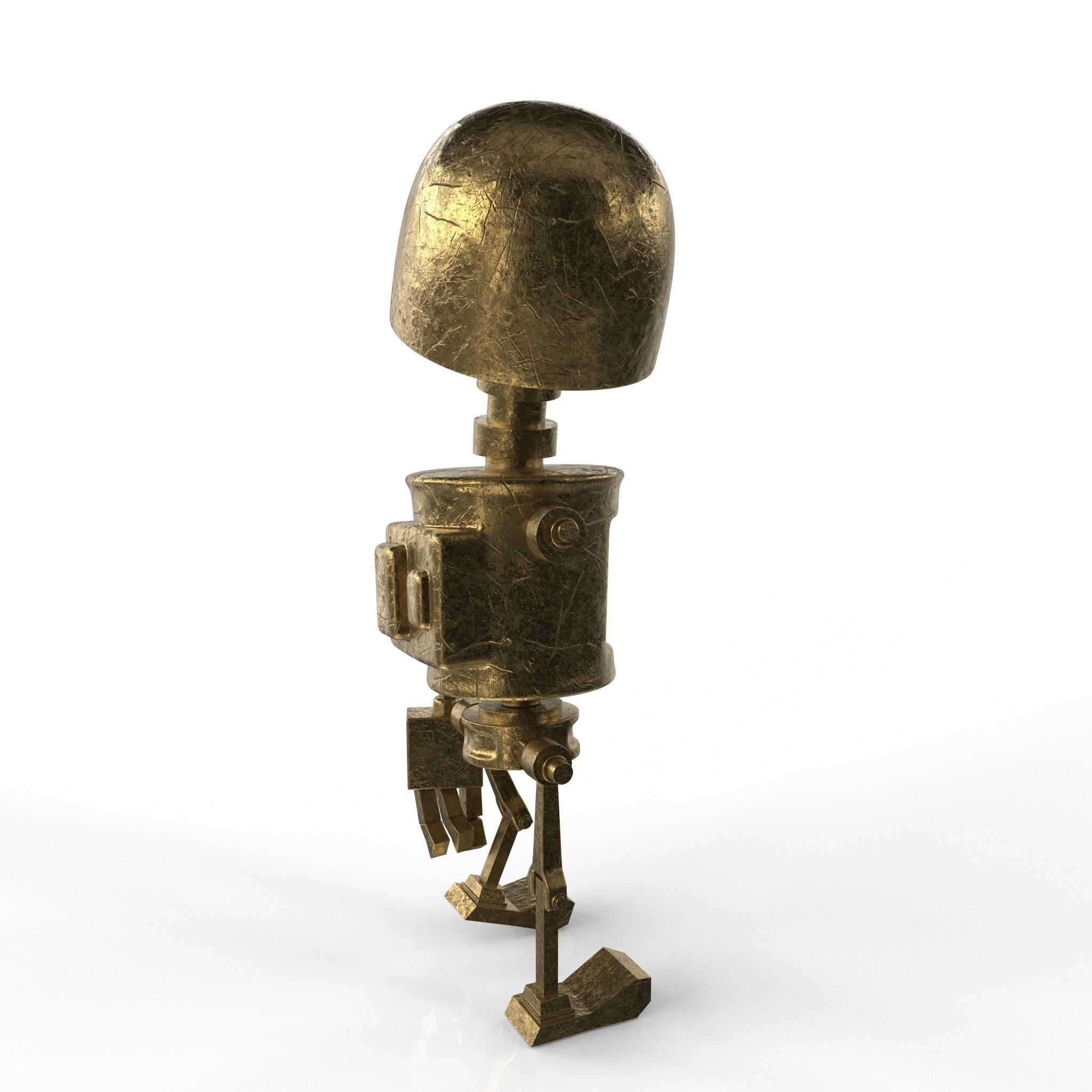 Tin Gold Robot Low-poly 3D model_16