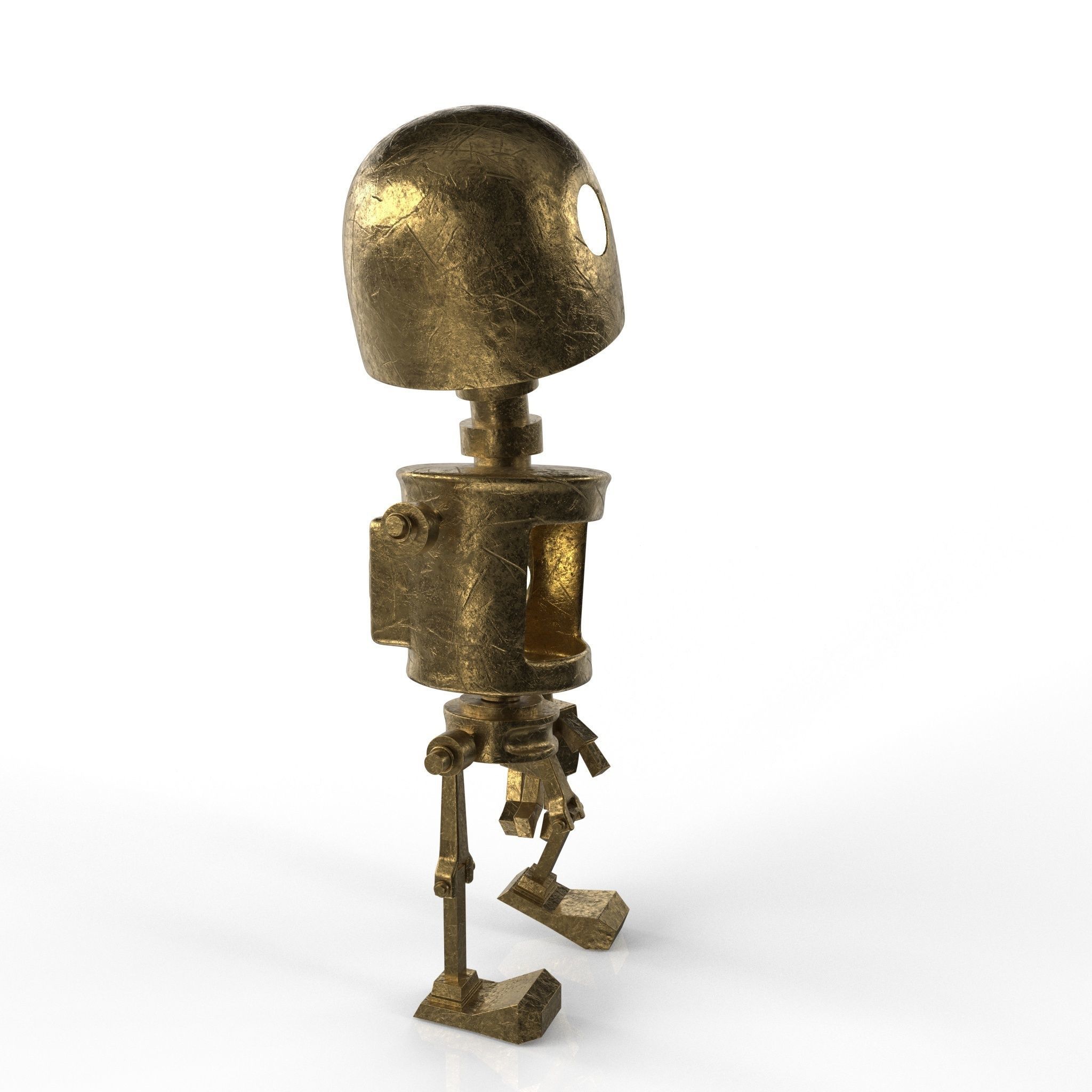 Tin Gold Robot Low-poly 3D model_8